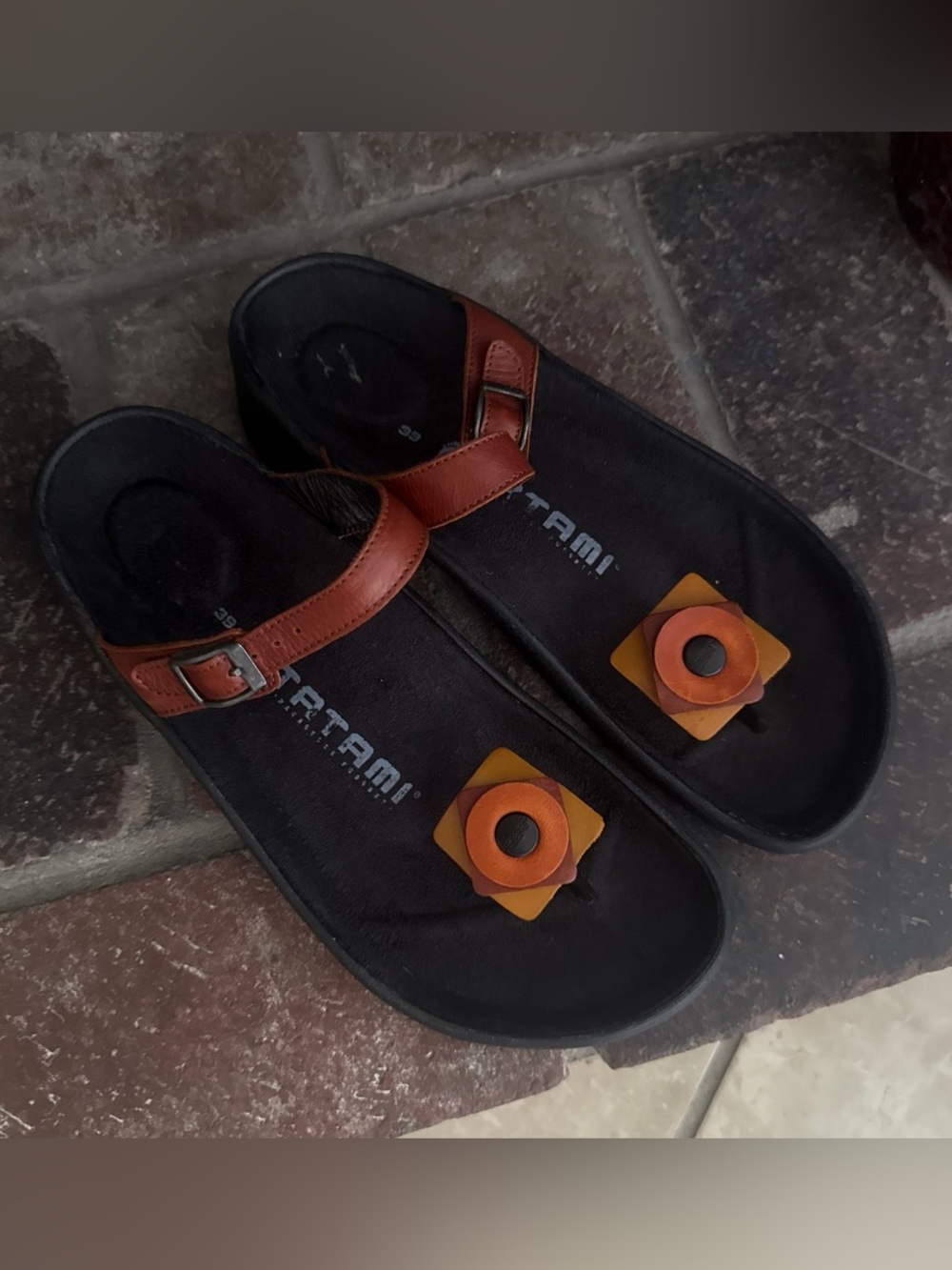 Tatami Birkenstock Fussbett Leather Thong Sandal With Strap Size 39